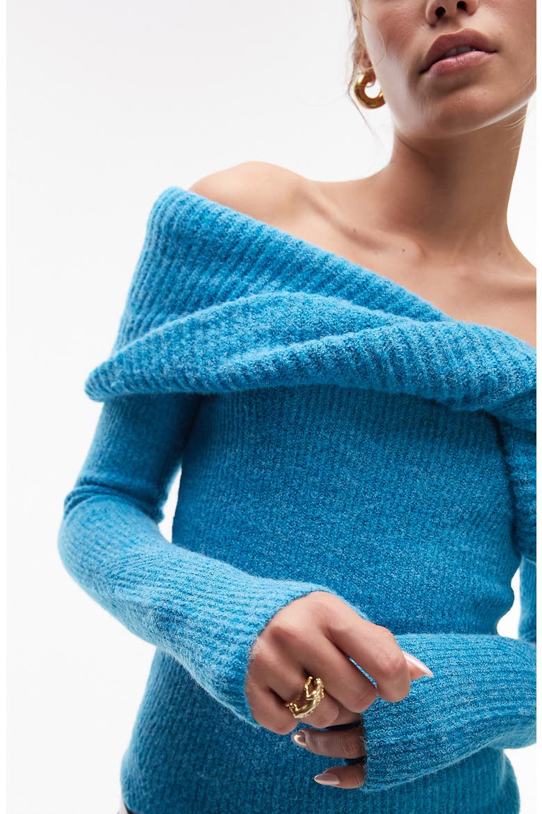 Chunky Off the Shoulder Sweater, Alternate, color, MID BLUE