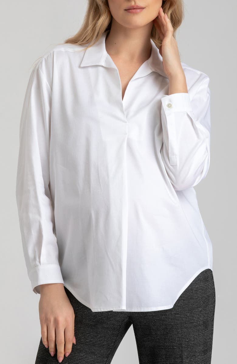 PIETRO BRUNELLI MATERNITY Long Sleeve V-Neck Collar Shirt, Main, color, 