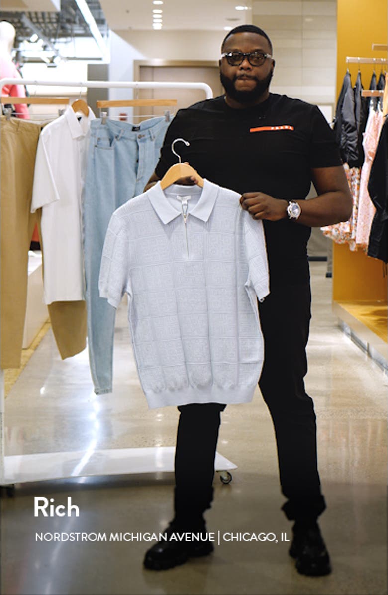 Textured Mosaic Quarter Zip Polo Sweater, sales video thumbnail