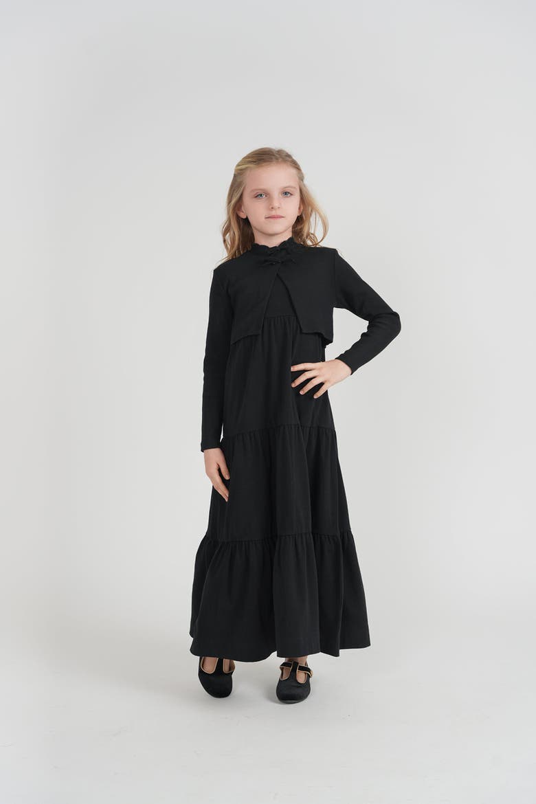 Jumper Scallop Neck Cardigan & Tiered Dress Set, Alternate, color, Pink