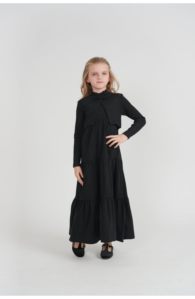 Seal Jumper Scallop Neck Cardigan & Tiered Dress Set, Alternate, color, Black