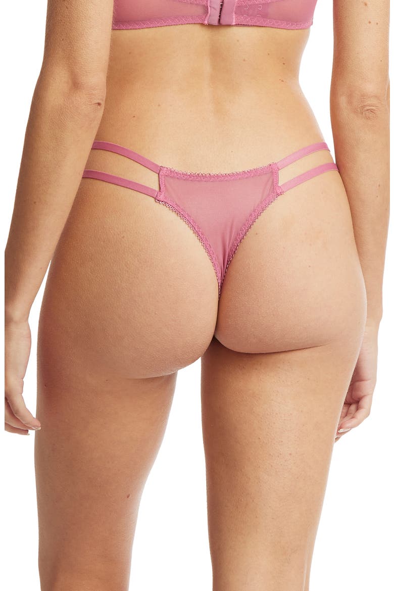 Strappy Lace & Mesh Thong, Alternate, color, ROSEHIP