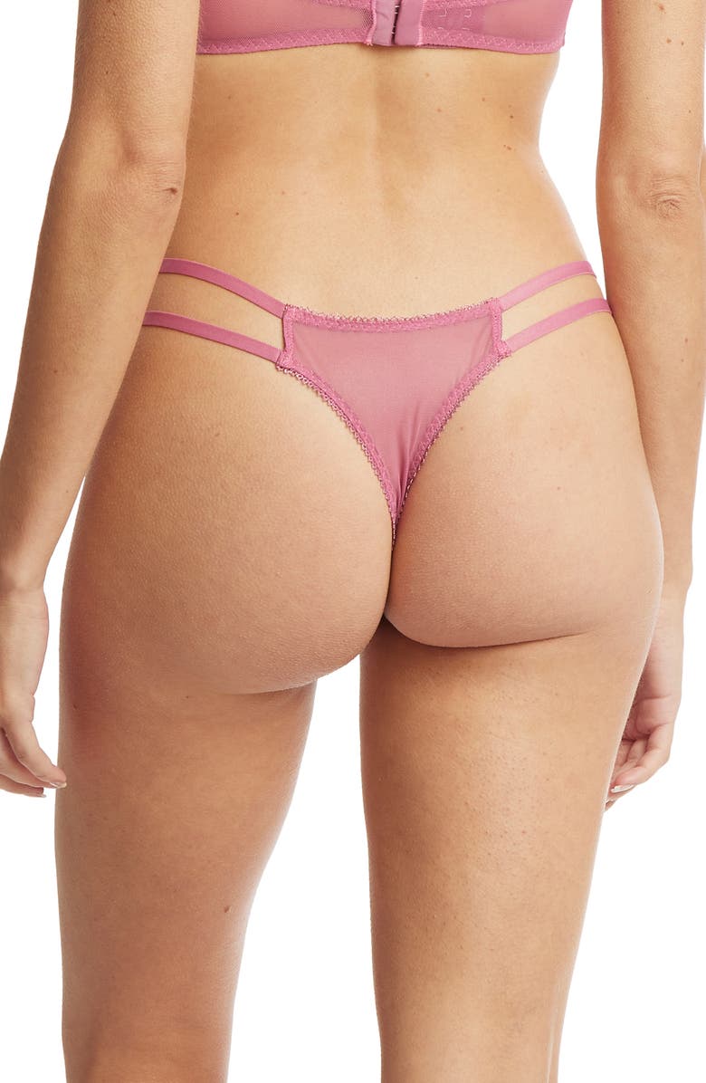 Hanky Panky Strappy Lace & Mesh Thong, Alternate, color, Rosehip