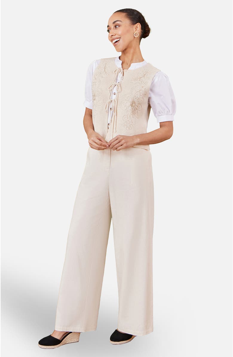 Yumi Embroidered Tie Front Waistcoat, Alternate, color, Beige