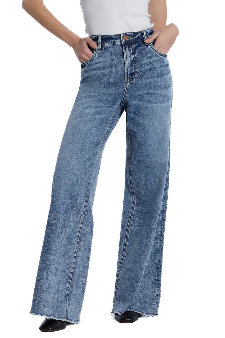 Happy Shaggy High Waist Raw Hem Wide Leg Jeans, Main, color, SHAG BLUE