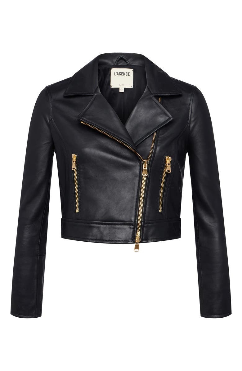 L'AGENCE Onna Crop Leather Jacket, Alternate, color,