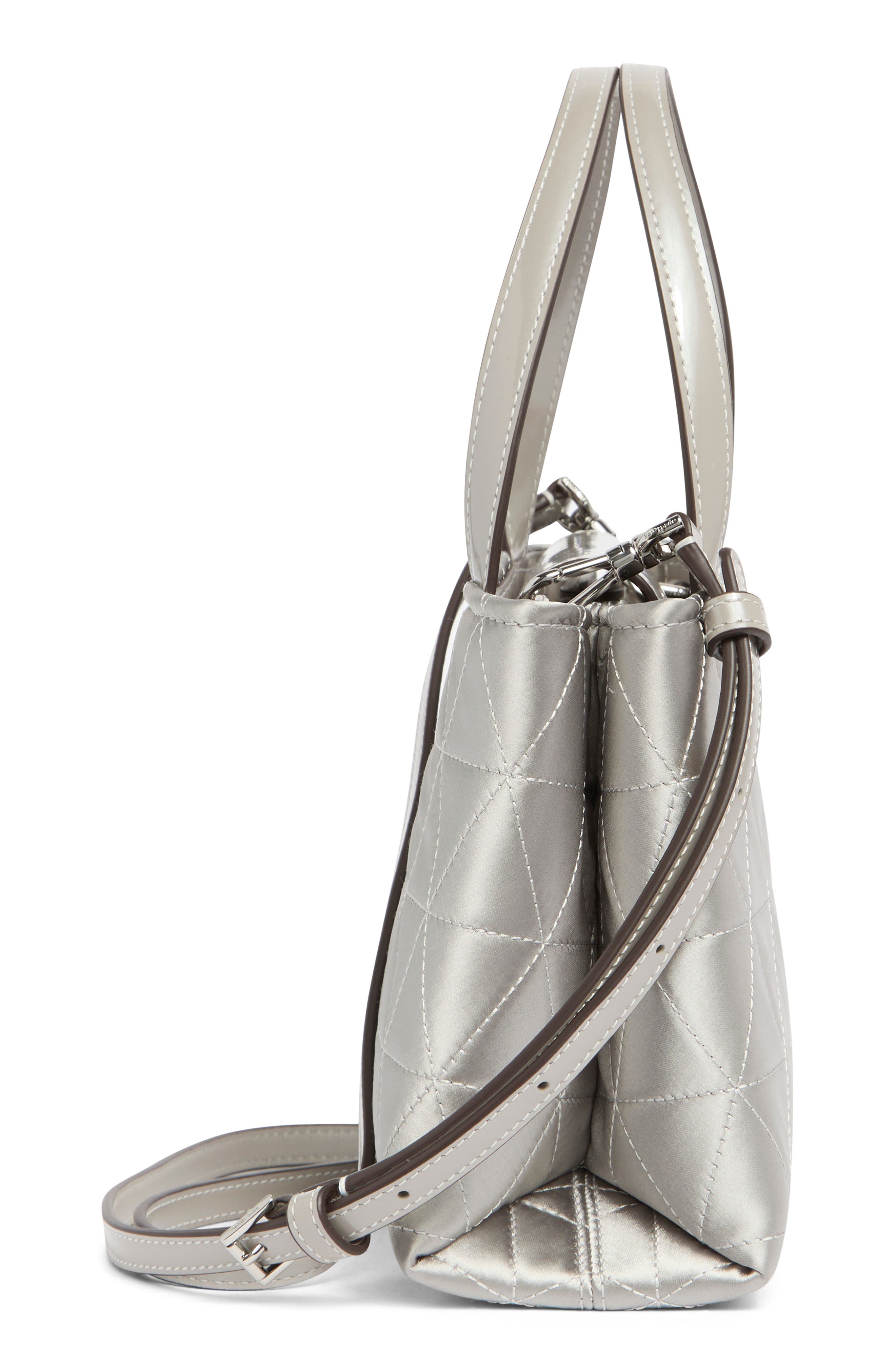 Kate Spade New York sam icon quilted satin satchel, Alternate, color, Silver