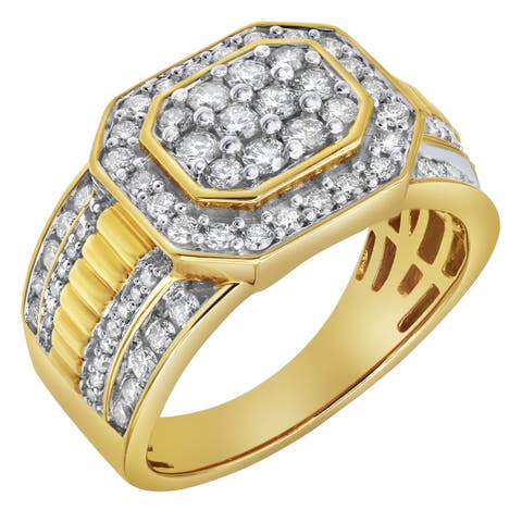 Hexonic 14K Yellow Gold Diamond Men Statement Ring - 1.50ct.