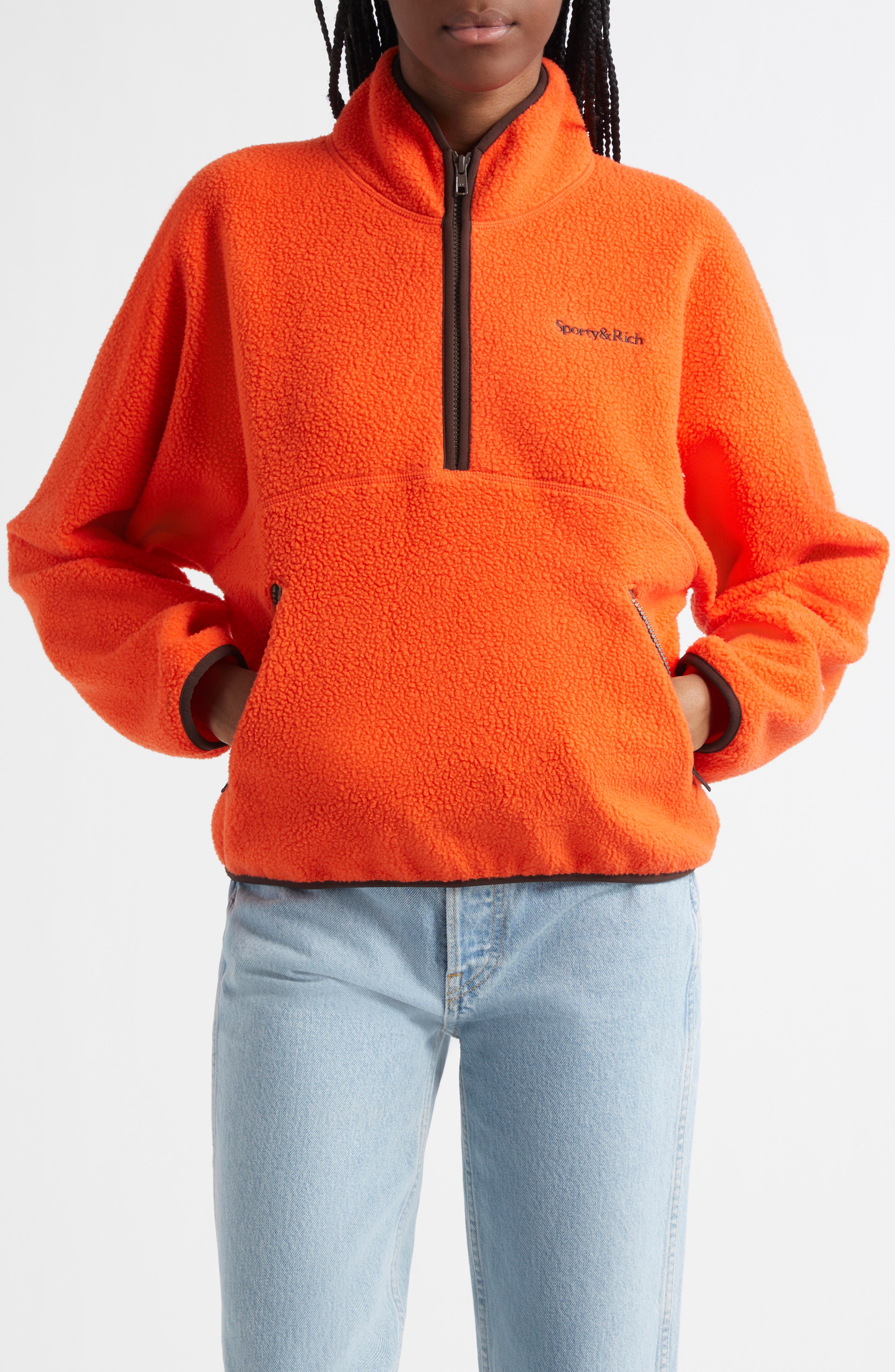 Sporty & Rich Serif Logo Detail High Pile Fleece Half-Zip