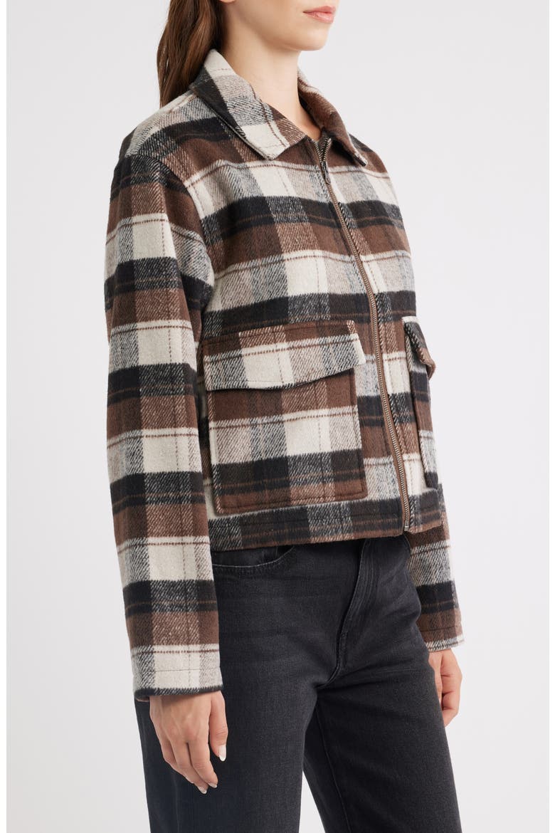 Plaid Zip Up Jacket, Alternate, color, BROWN PLAID