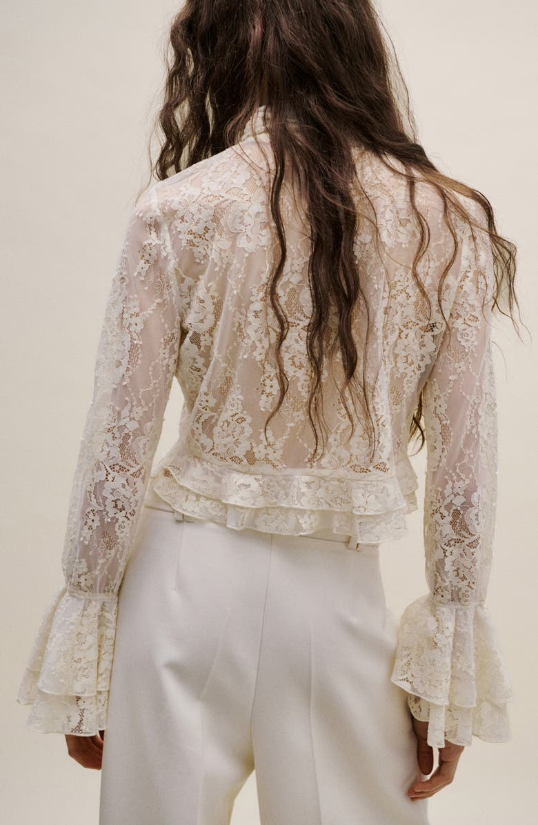 MANGO Blusa Lace Ruffle Cuff Top, Alternate, color, Ecru