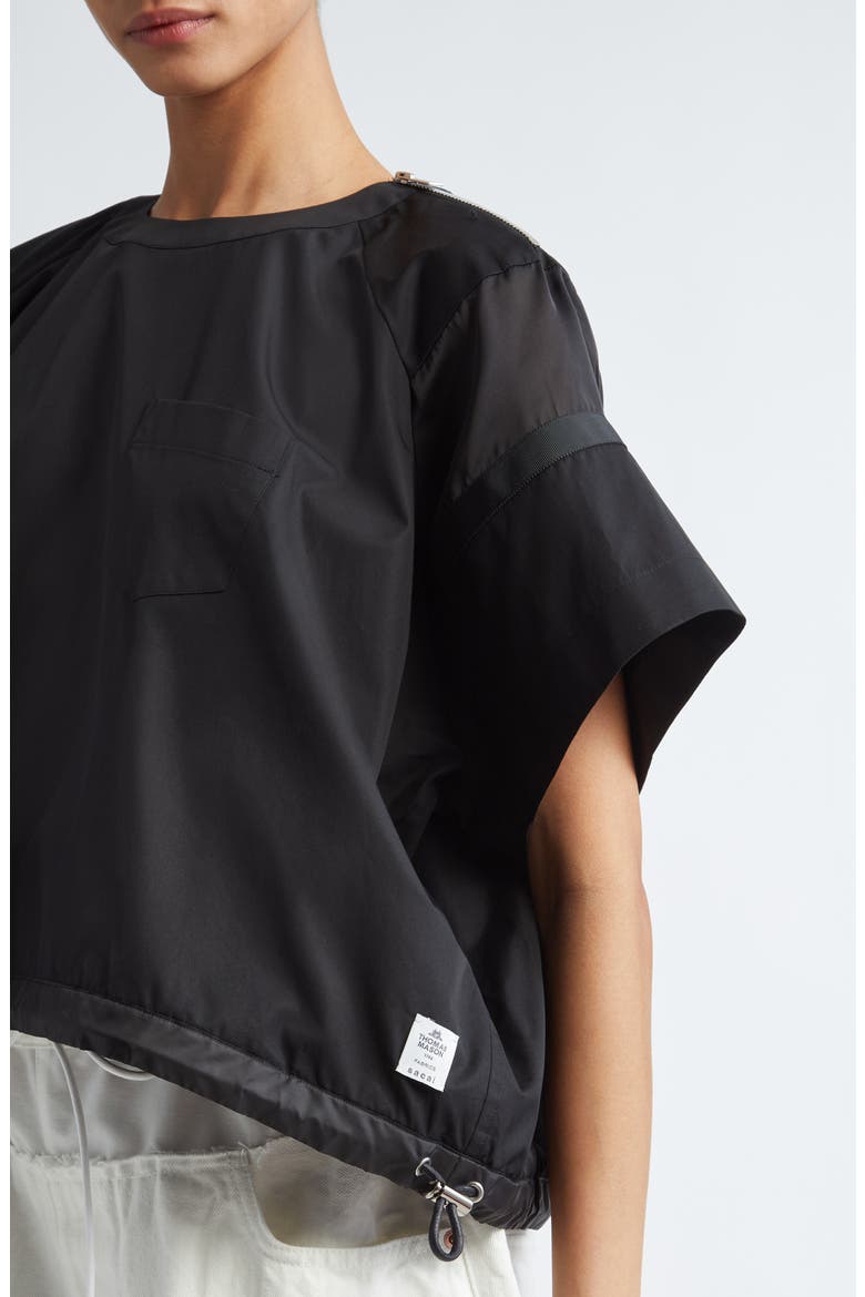 x Thomas Mason Paneled Mixed Media Top, Alternate, color, BLACK