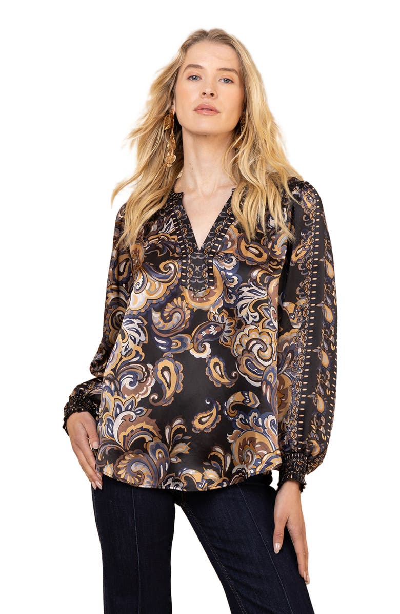 Hale Bob Haylee Silk Top, Alternate, color, Black