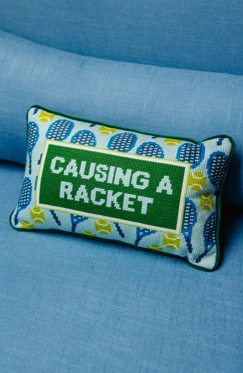 Furbish Causing A Racket Needlepoint Pillow, Alternate, color, Causing A Racket