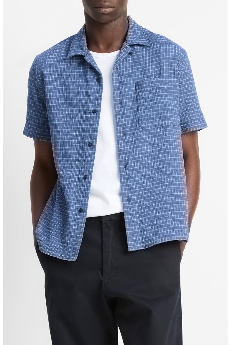 Provence Check Cotton Seersucker Camp Shirt, Main, color, HIGH TIDE/ CALIFORNIA