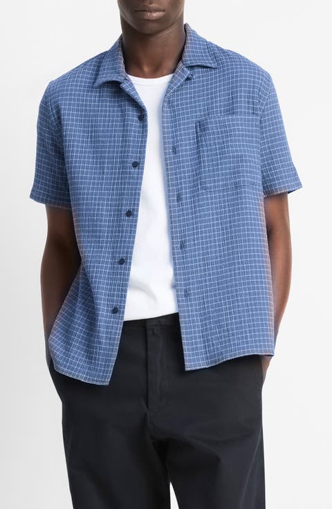 Provence Check Cotton Seersucker Camp Shirt