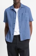 Vince Provence Check Cotton Seersucker Camp Shirt