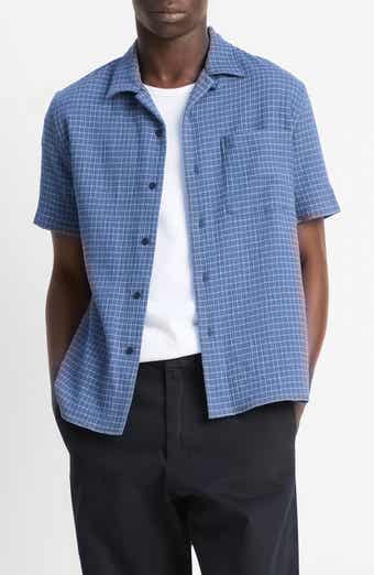Vince Provence Check Cotton Seersucker Camp Shirt