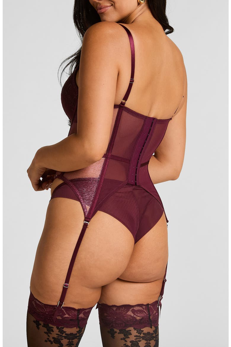 Hollie Embroidered Underwire Bustier with Garter Straps, Alternate, color, FIG