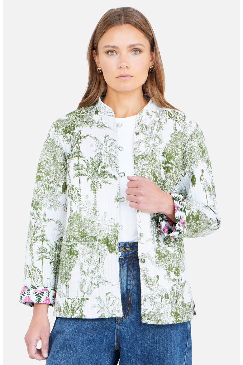 Collar Reversible Cotton Quilted Jacket, Alternate, color, Green