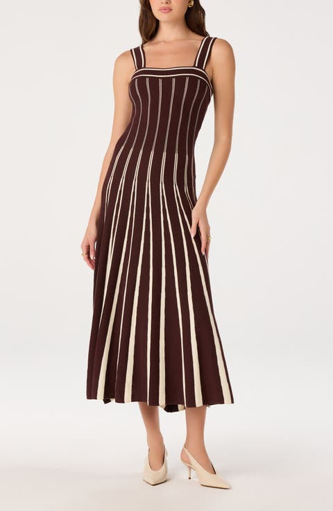 Marlen Striped Fit and Flare Midi Dress