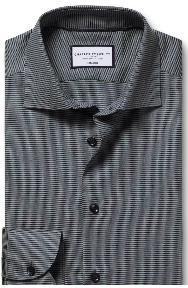 Charles Tyrwhitt Non-Iron Stretch Texture Circle Shirt, Alternate, color, Charcoal
