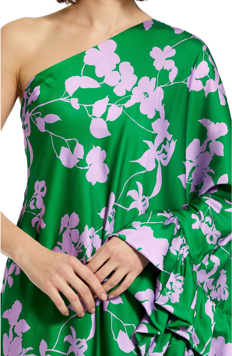 Mac Duggal Printed Charmeuse One Shoulder Draped Gown, Alternate, color, Green Multi