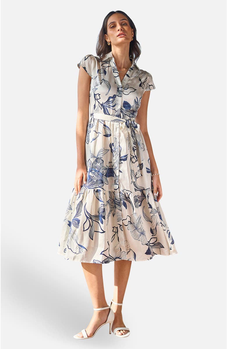 Yumi Abstract Floral Midi Shirt Dress, Main, color, Ivory