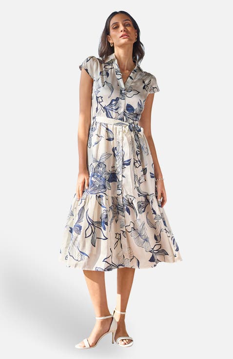 Abstract Floral Midi Shirt Dress