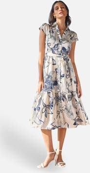 Yumi Abstract Floral Midi Shirt Dress