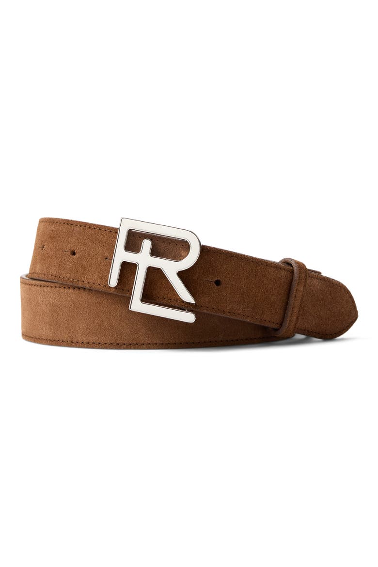 RL Buckle Suede Belt, Main, color, BROWN