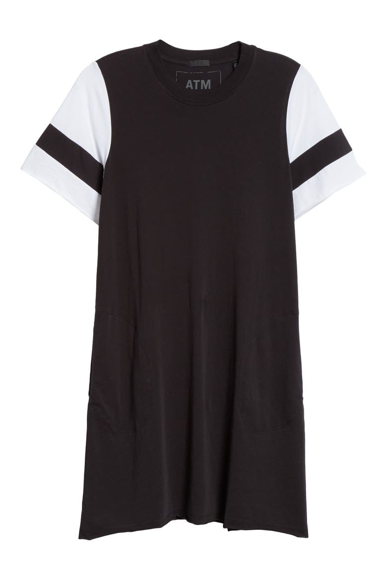 Stripe Sleeve Jersey T-Shirt Dress, Alternate, color, BLACK