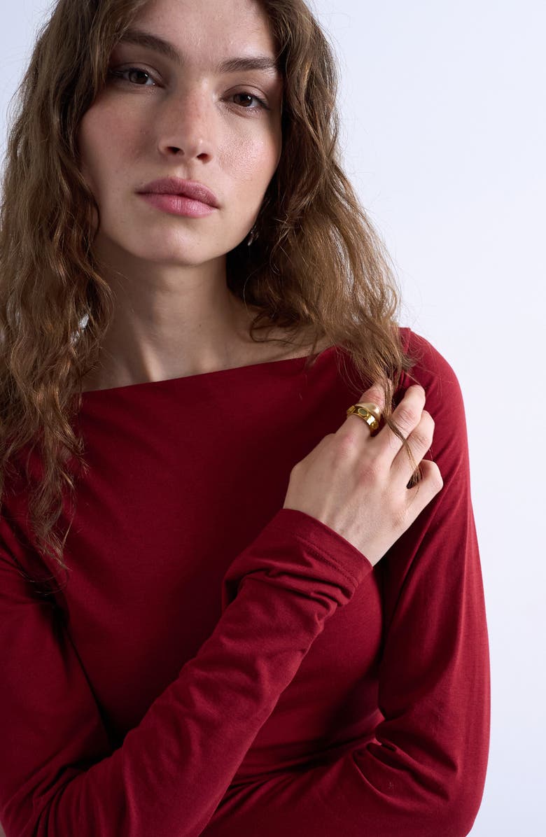 Topshop Ruched Bateau Neck Top, Alternate, color, Red