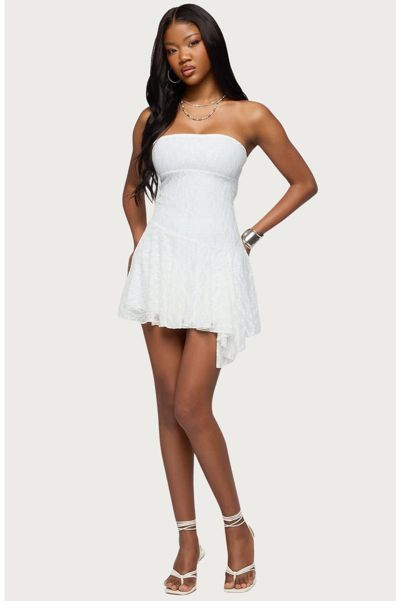 Alaia Asymmetric Strapless Minidress, Alternate, color, WHITE