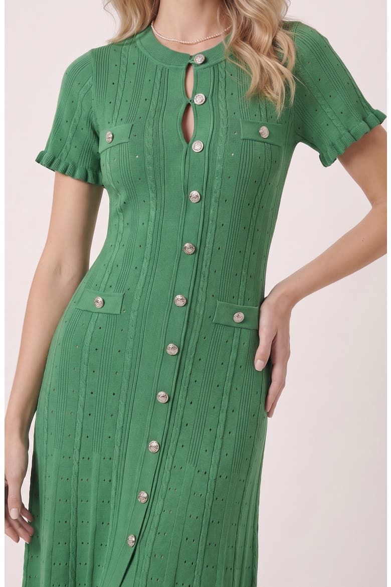 Button Front Knit Short Sleeve Midi Dress, Alternate, color, Green
