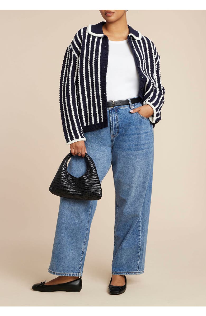 ELOQUII Striped Cardigan, Alternate, color, Maritime Blue Stripe