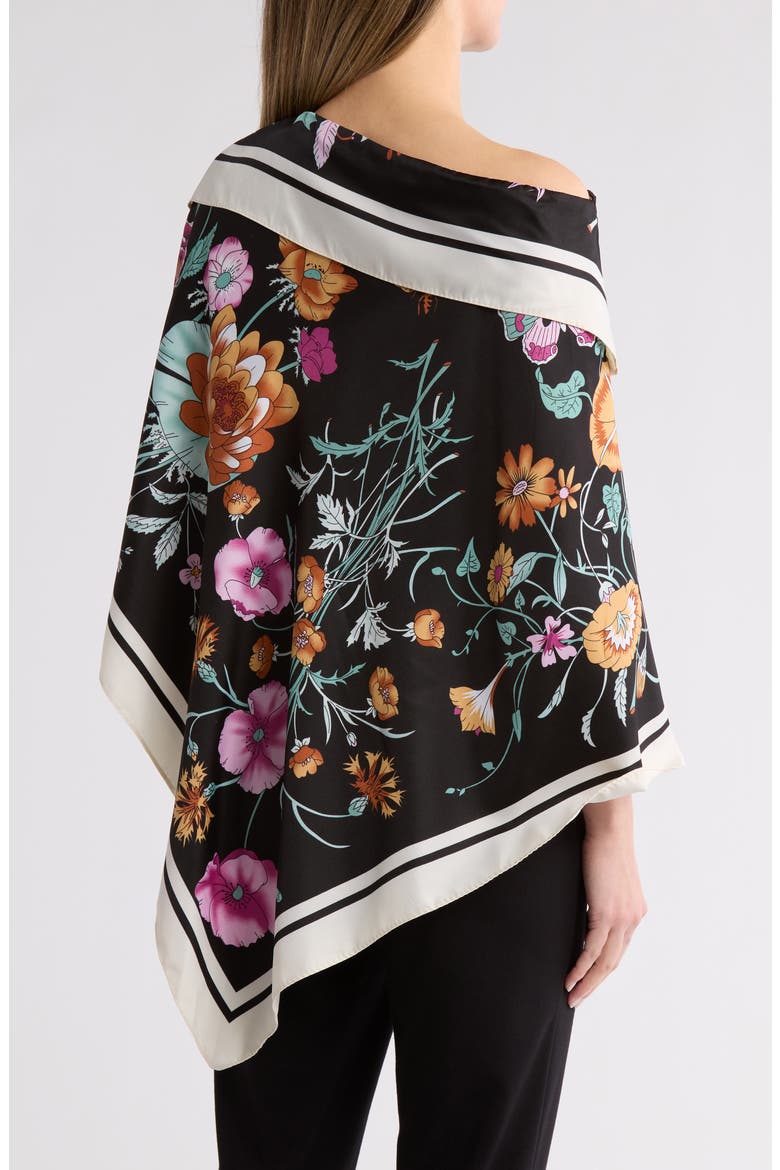 Floral Print Poncho, Alternate, color, BLACK