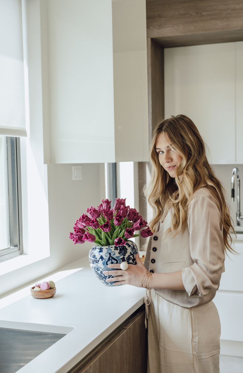 CocoBella Claude RealTouch Tulip Toile Arrangement, Alternate, color, Fuschia