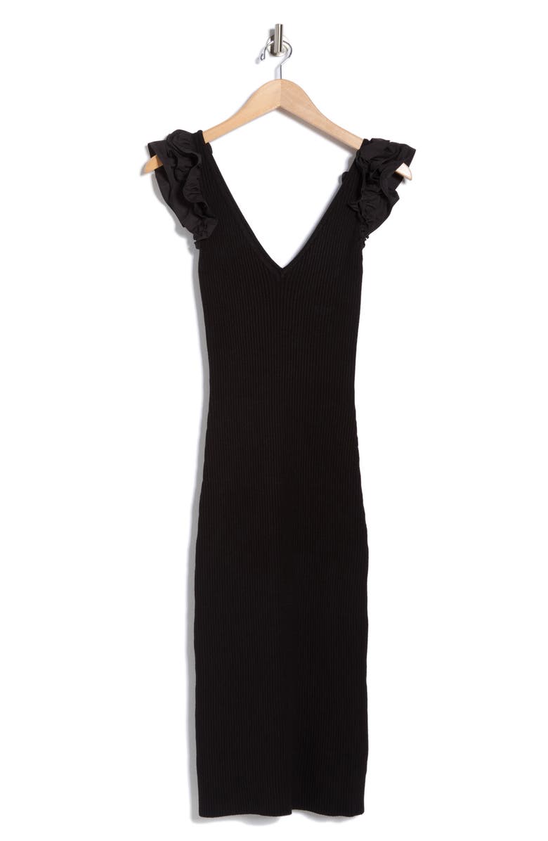 Tart Maelie Ruffle Sleeveless Ribbed Sweater Dress, Alternate, color, Black