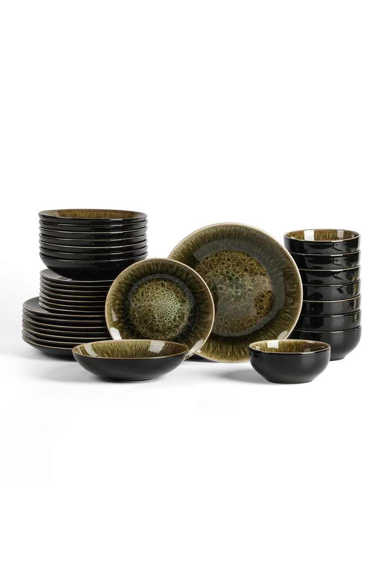 Riley 32-Piece Dinnerware Set Stoneware, Service for 8, Main, color, Black and Green