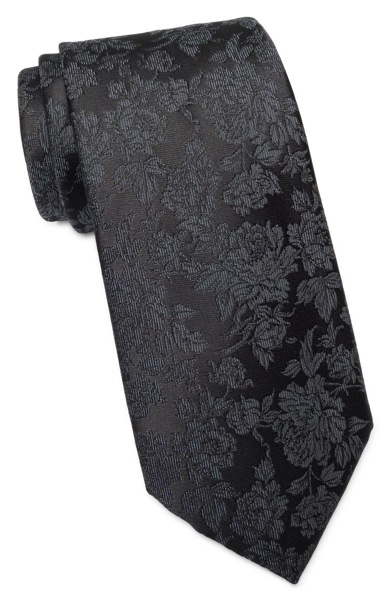 Michael Kors Gelch Floral Print Tie, Main, color, Black
