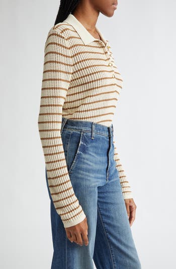 Viola Stripe Long Sleeve Polo Sweater