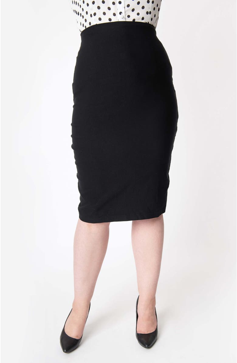 Unique Vintage Plus Size 1950s High Waist Tracy Wiggle Skirt, Main, color, Black