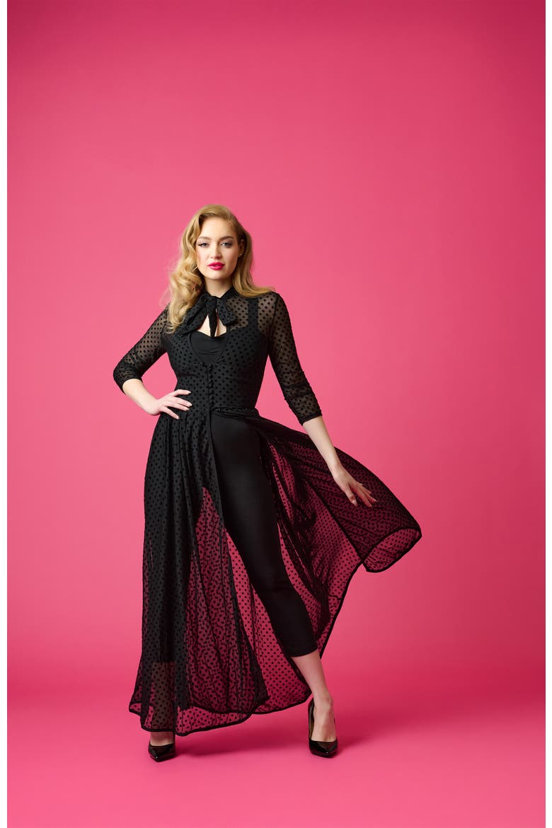 Three Quarter Sleeved Starlet Duster, Alternate, color, Black