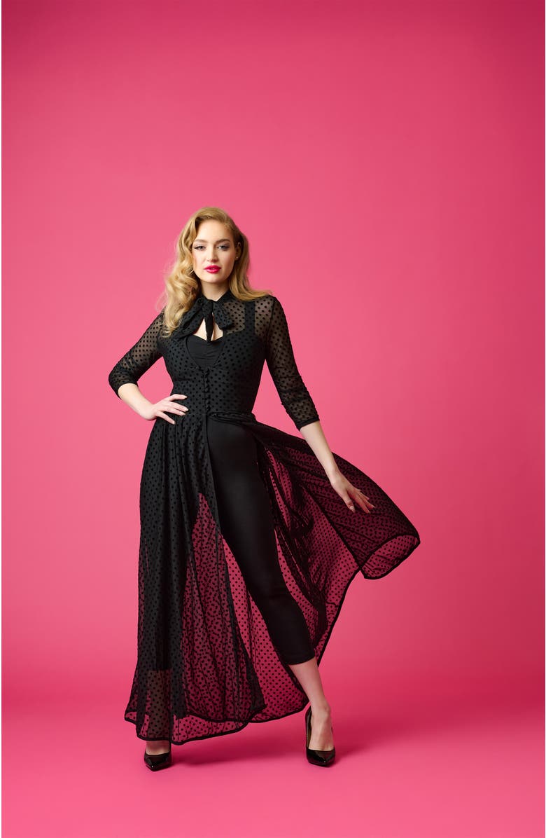 Unique Vintage Three Quarter Sleeved Starlet Duster, Alternate, color, Black