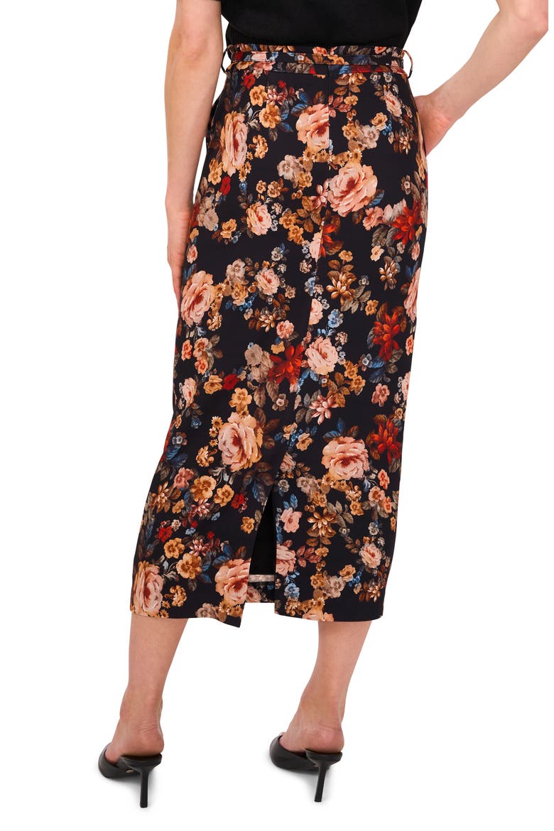 Floral Belted Midi Skirt, Alternate, color, RICH BLACK