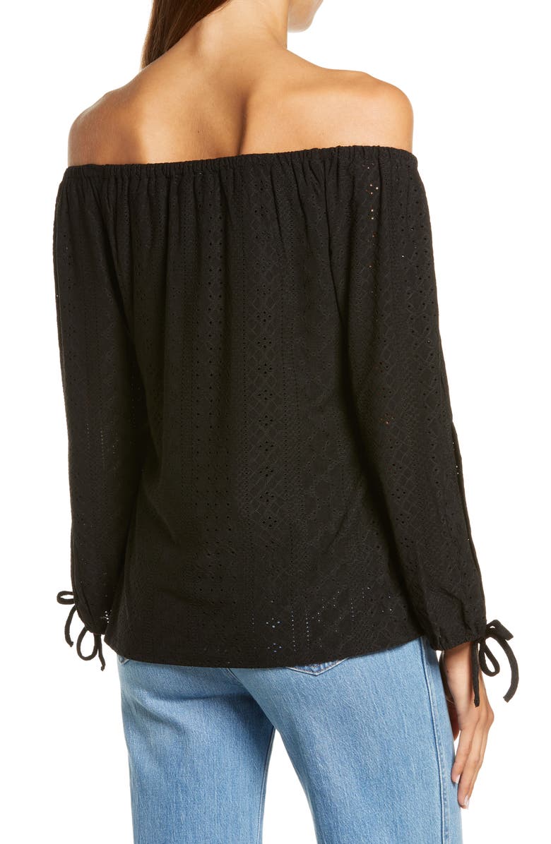 Vince Camuto Off the Shoulder Eyelet Top, Alternate, color,