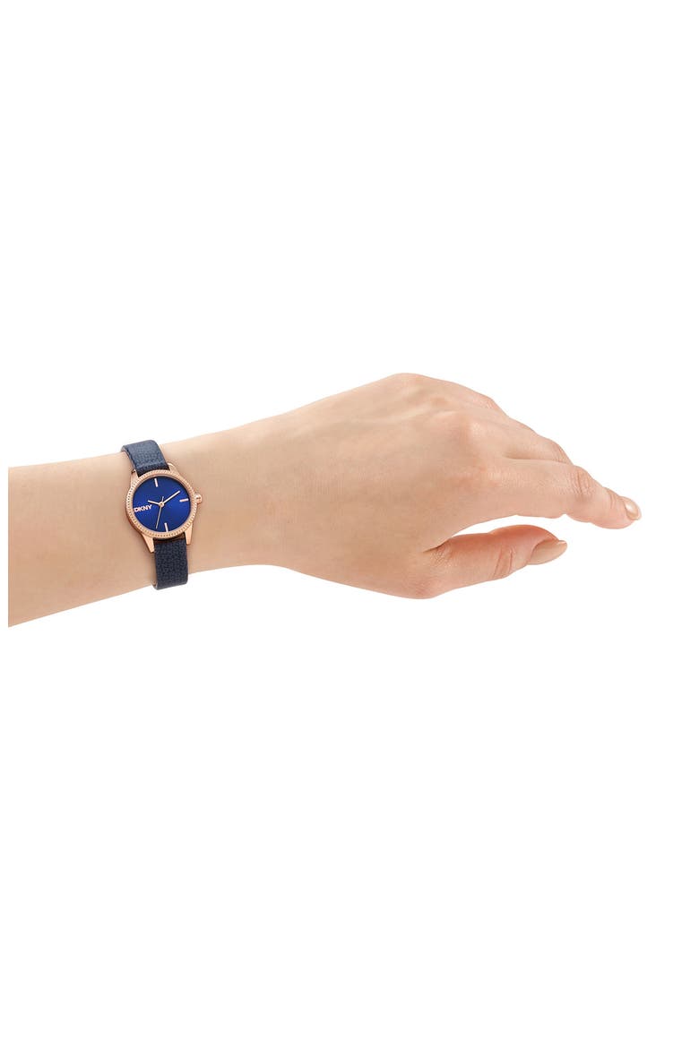 L 113 Leather Strap Watch, Alternate, color, DARK BLUE