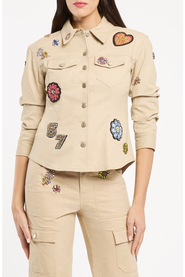 Retro Love Patches Canyon Jacket, Main, color, KHAKI MULTI