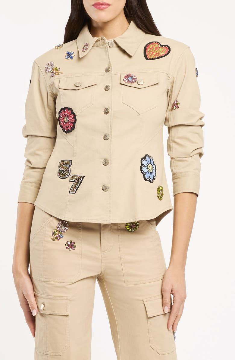 Cinq à Sept Retro Love Patches Canyon Jacket, Main, color, Khaki Multi